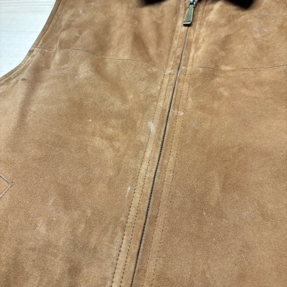 Brooks Brothers Suede Vest Mens Small Brown Full Zip Insulated Down Puffer - Picture 3 of 16